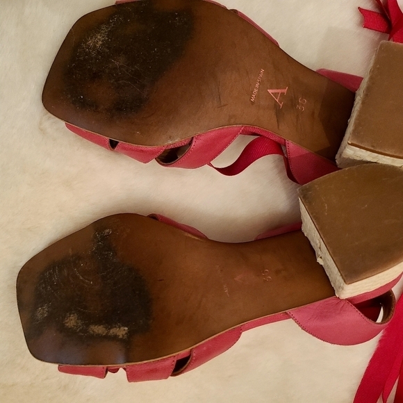 Anthropology Leather & Ankle Wrap 2.5 in Heel Sandals Pink Size 6 - Picture 6 of 7